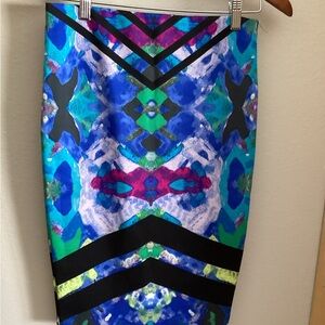 rue21 Y2K Geometric Knit Pencil Skirt Multicolor Blue Stretch Women's Size M